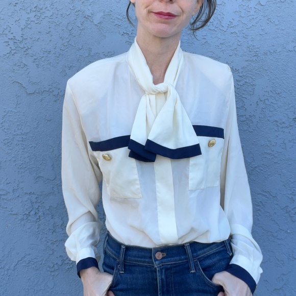90s blouse size 10 Medium Nautical top Evan Picone - Picture 13 of 14